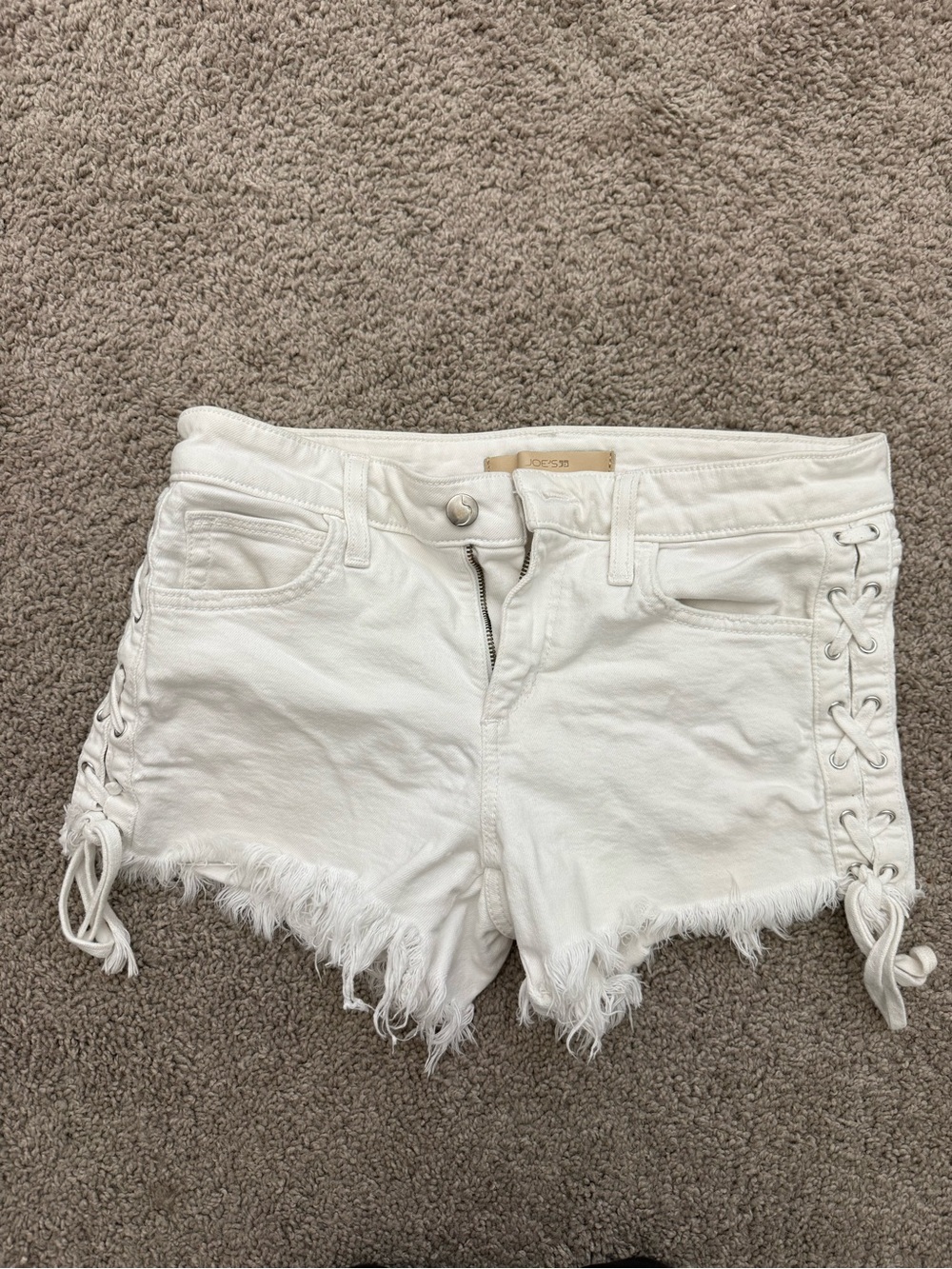 Joe's Jeans White Lace-Up Frayed Hem Denim Shorts